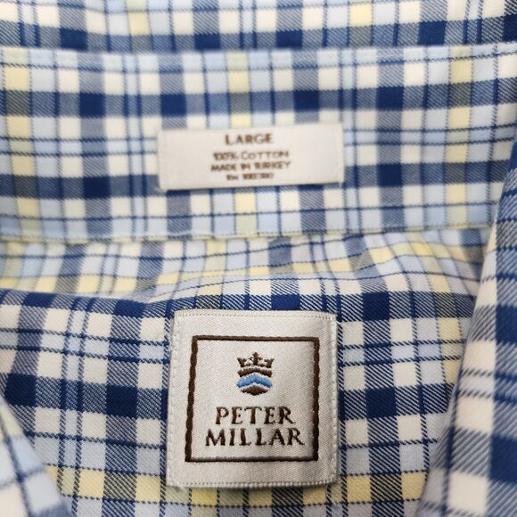 Peter Millar Men's Shirt Blue Plaid Button Down Front Cotton SIze Large - Picture 5 of 11